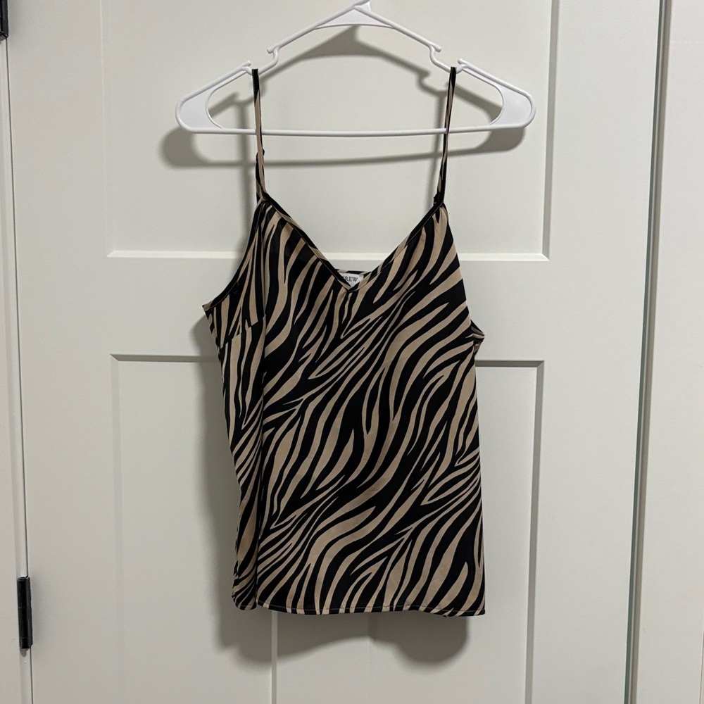 J. Crew Black and Beige Zebra Print Silk Cami